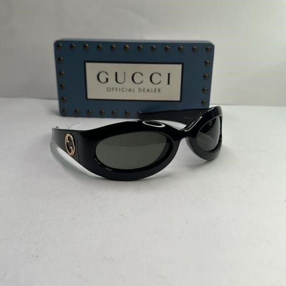 New Authentic GUCCI GG1247s 001 Black/Gold Oval sunglasses main image 12